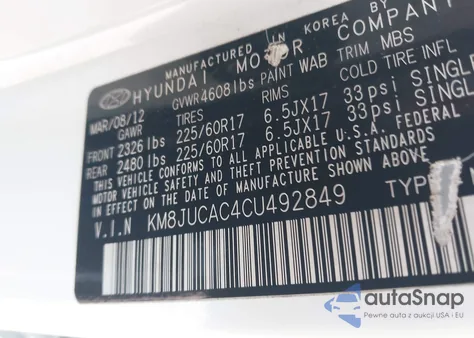 2012 Hyundai Tucson Gls from USA, damaged, VIN KM8JUCAC4CU492849